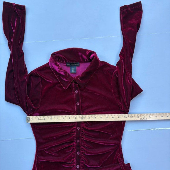 HOUSE OF HARLOW 1960 RED VELVET RUCHED FRONT DRESS DARK ROMANTIC WIMSIGOTH - Picture 9 of 14